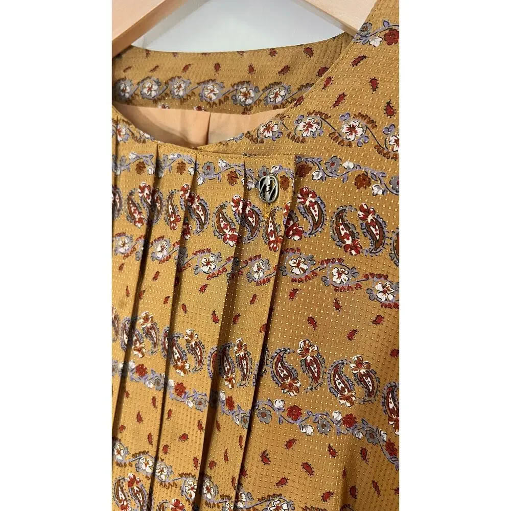 Vintage Japanese Floral Peplum Blouse 80s 90s Cottagecore Mustard Gold - Picture 14 of 15
